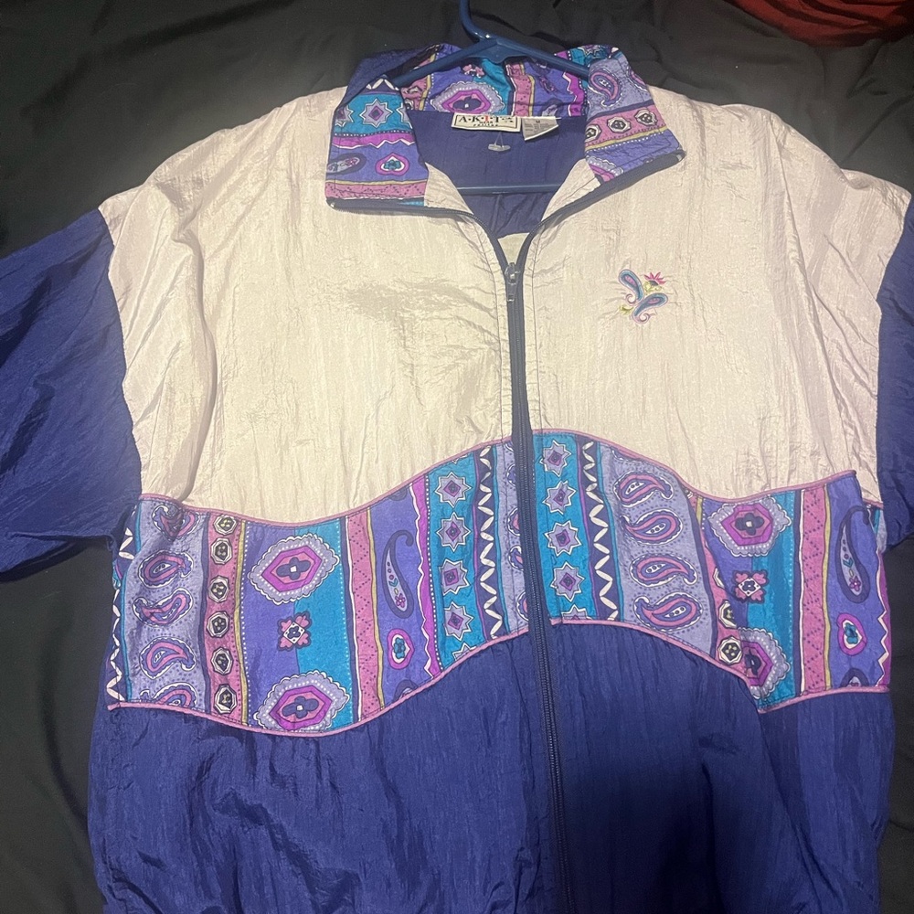 Vintage Windbreaker Jacket with Colorful Pattern
